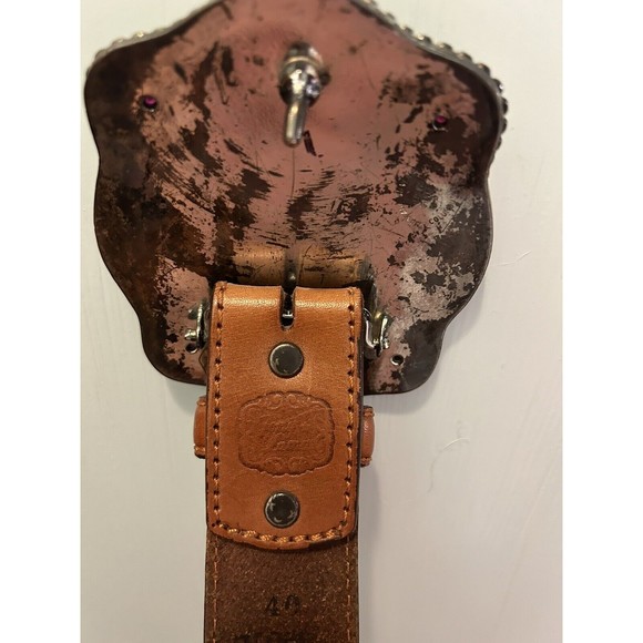 VTG Tony Lama 1 Inch Whipstitch Honey Leather Belt Champion Header Buckle Concho - Picture 5 of 8